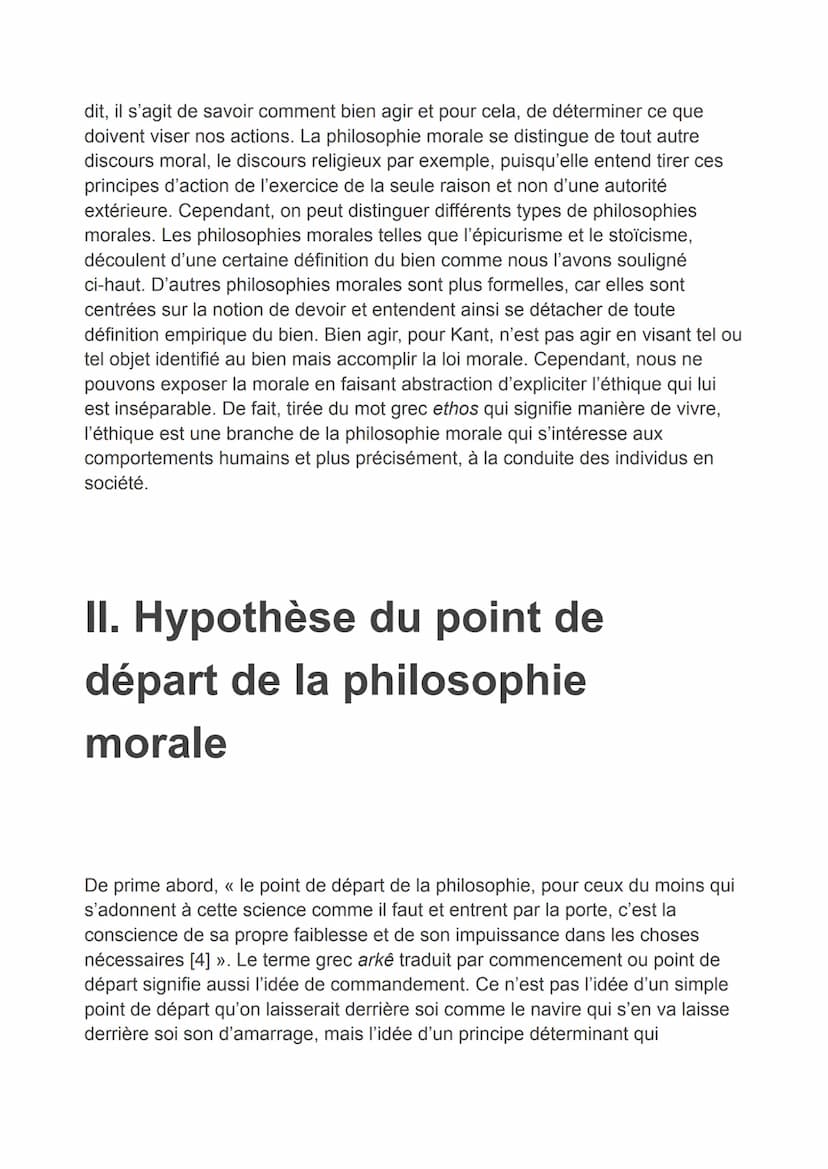LE POINT DE DÉPART DE LA PHILOSOPHIE
MORALE
Introduction
D'entrée de jeu, nous commençons par tâcher éclairer conceptuellement la
notion de 