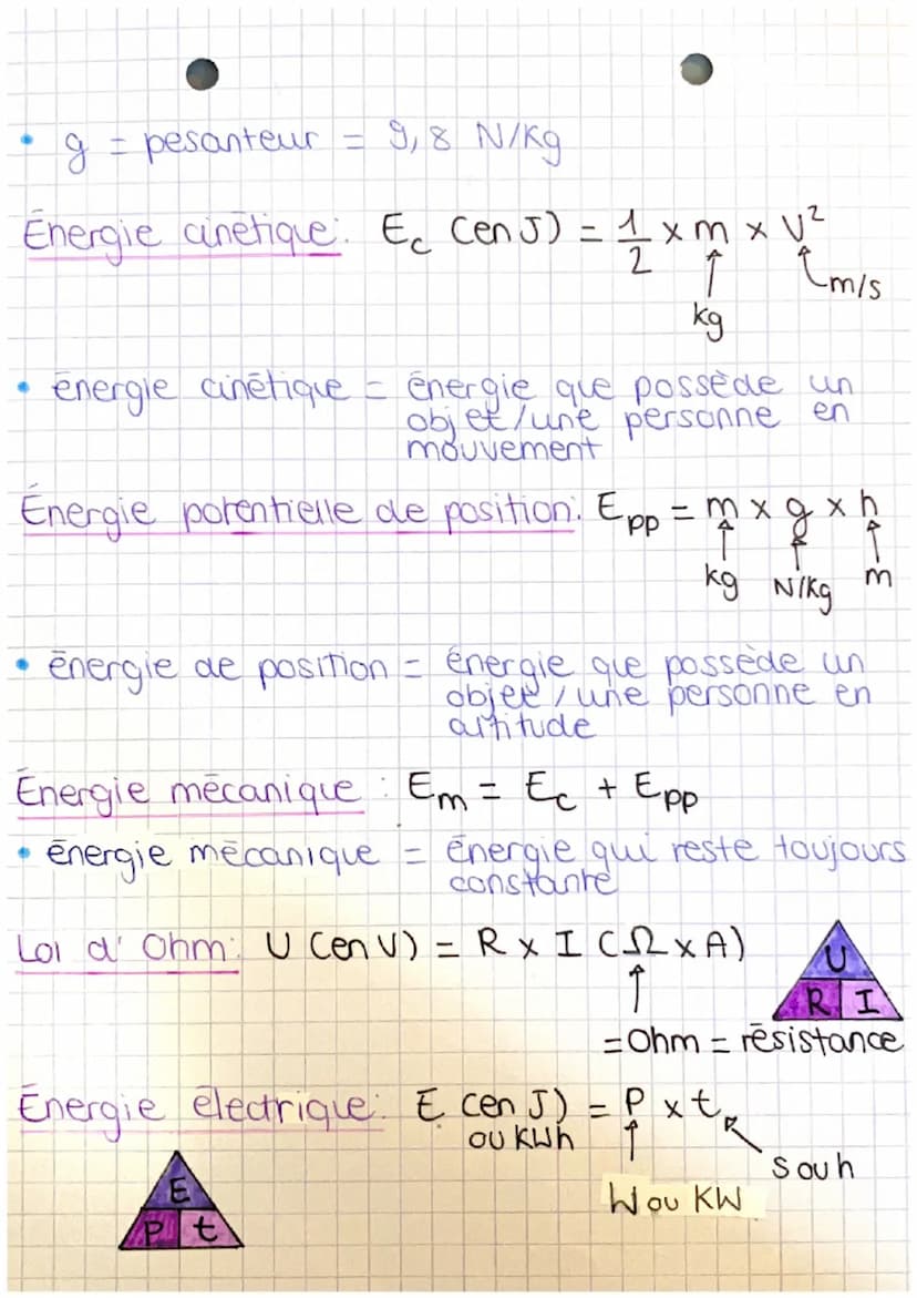 physique
Les Formules à retenir
Vitesse: V = a (S/M)
d Cm/km)
d
km/h m/s = + 3600 x 100
m/s km/h = x 3600÷100
a
• referenciel = objet /perso