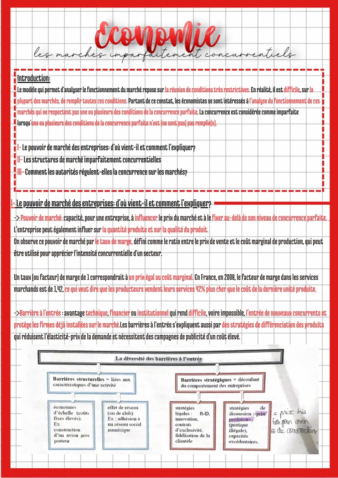 les marches
Economie
• imparfaitement concurrentiels
Introduction:
- Le modèle qui permet d'analyser le fonctionnement du marché repose sur 