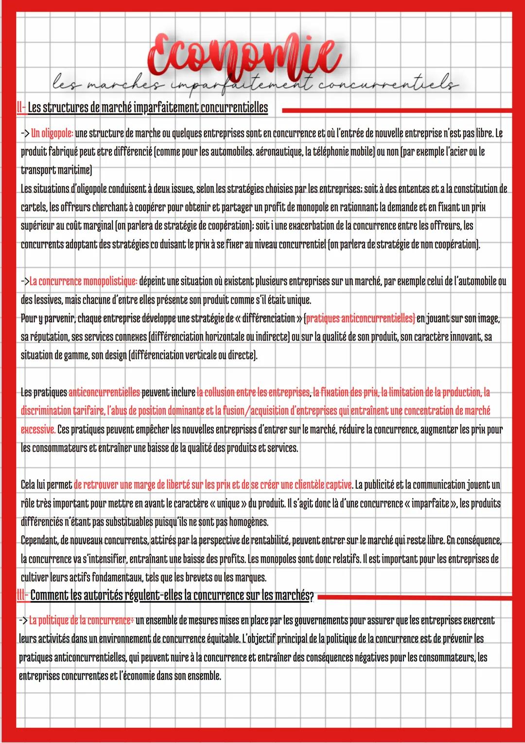 les marches
Economie
• imparfaitement concurrentiels
Introduction:
- Le modèle qui permet d'analyser le fonctionnement du marché repose sur 