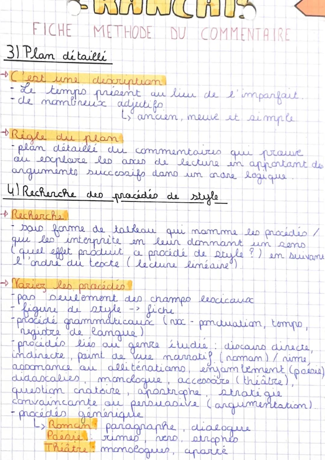 # FICHE METHODE DU COMMENTAIRE

11 Décaunerte du texte

Situer le texte
(genre littéraire, auteur, siècle, mouvement)

- Impressions de lect