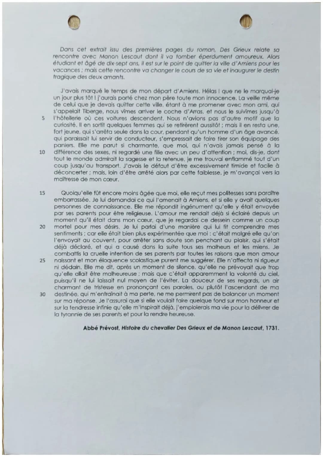 Texte 8
Histoire du chevalier Des Grieux et de
Manon Lescaut
Carte d'identité
Auteur : L'Abbé Prévost
Contexte: 18 s Lumières raison, nature