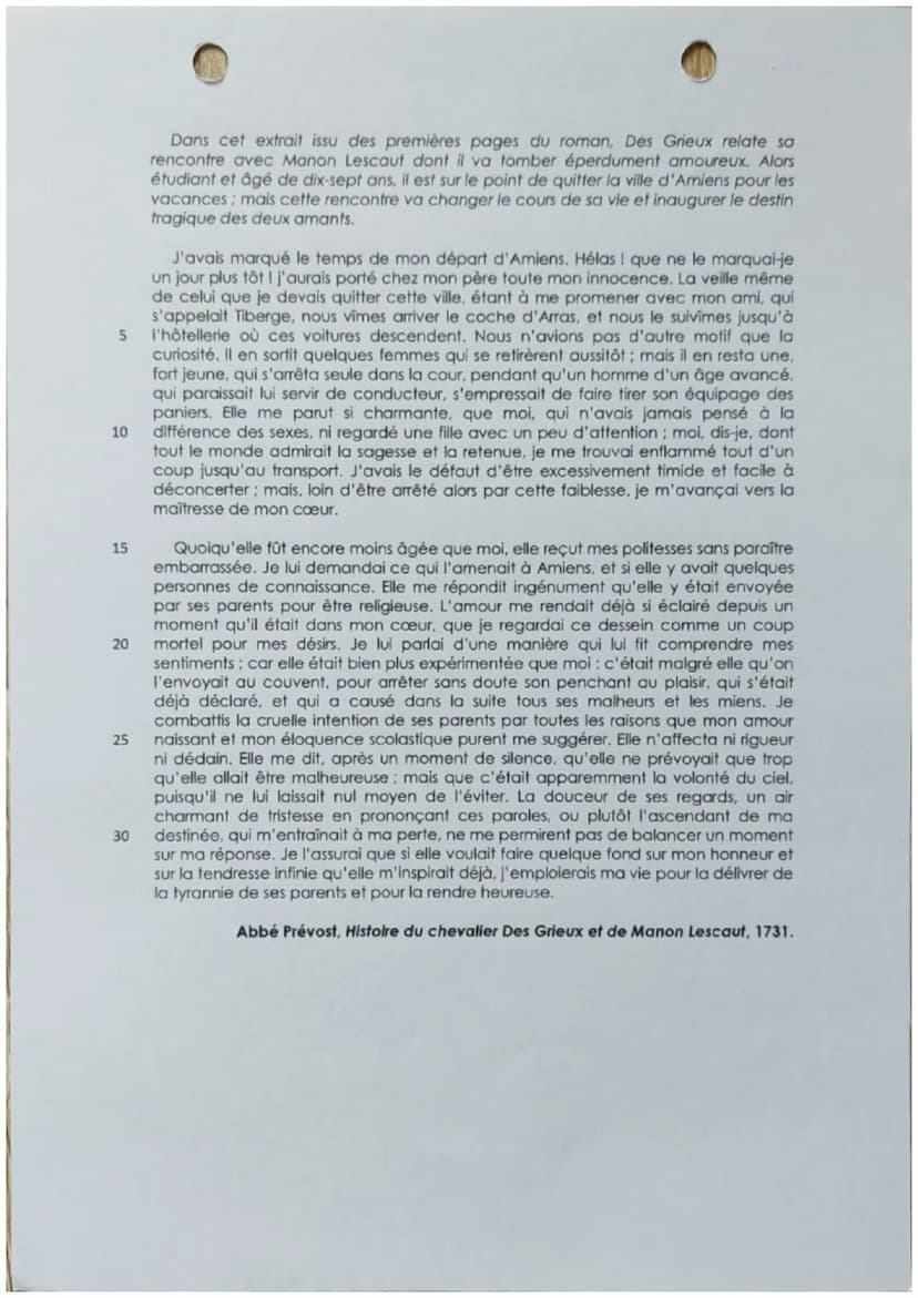 Texte 8
Histoire du chevalier Des Grieux et de
Manon Lescaut
Carte d'identité
Auteur : L'Abbé Prévost
Contexte: 18 s Lumières raison, nature
