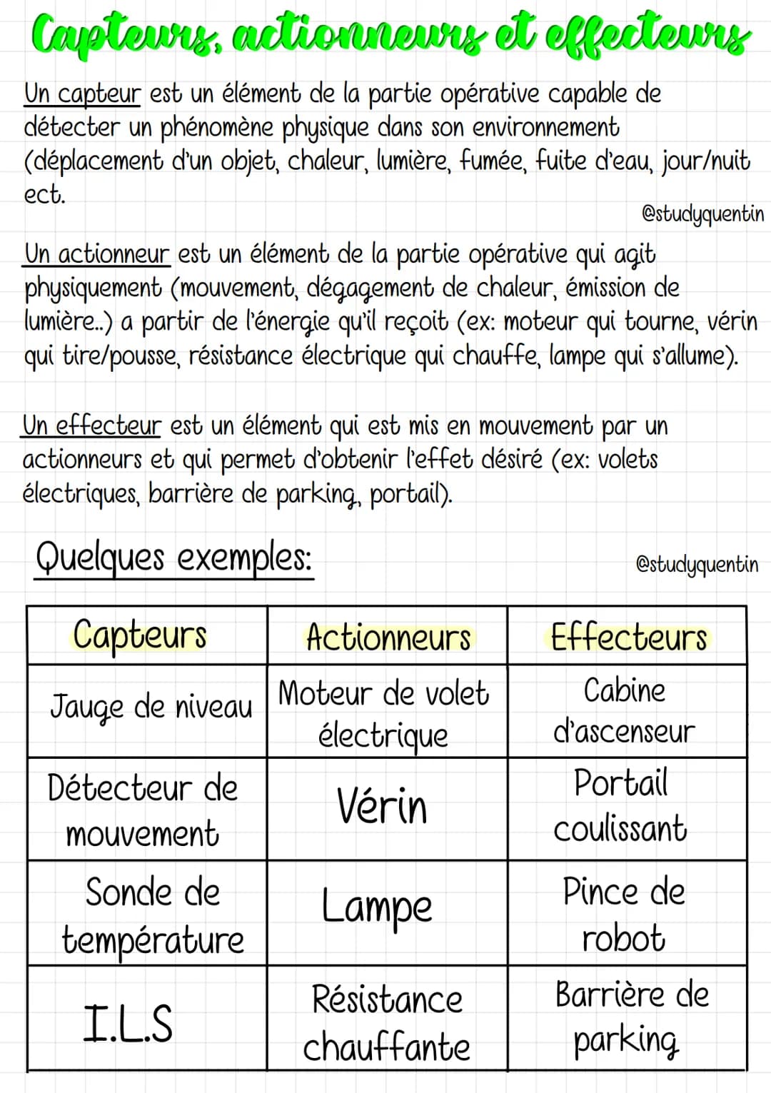 Capteurs, actionneurs et effecteurs
Un capteur est un élément de la partie opérative capable de
détecter un phénomène physique dans son envi