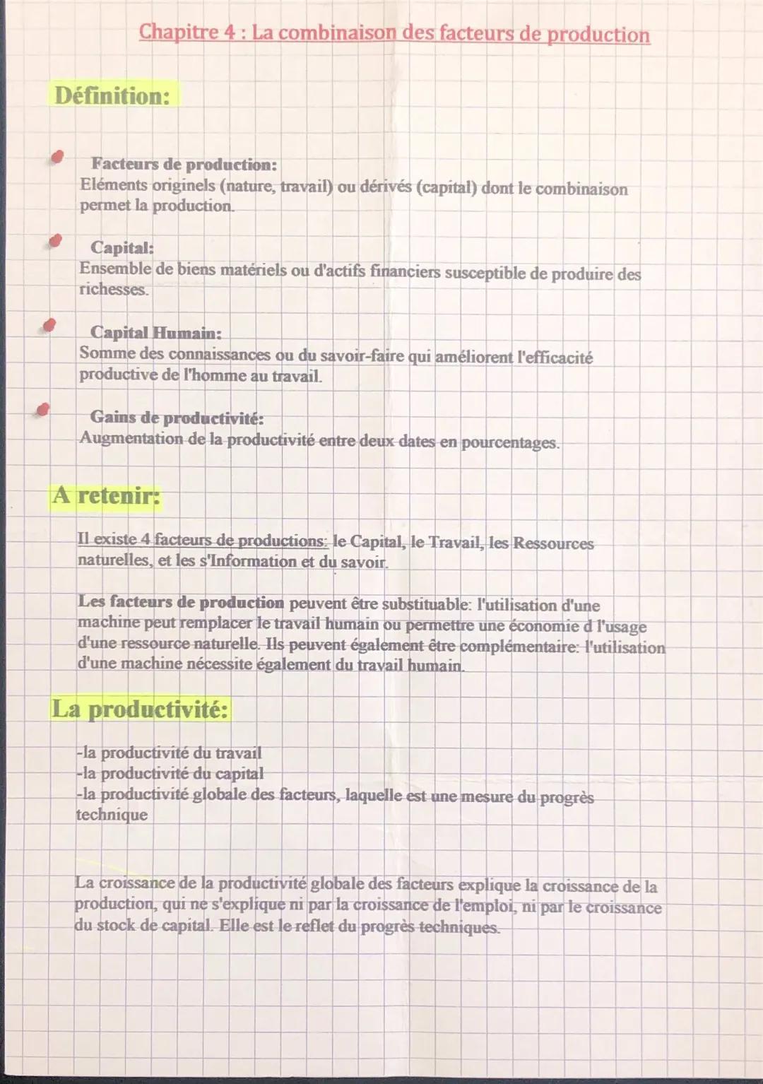 Exercices Corrigés sur la Combinaison des Facteurs de Production Chapitre 4 PDF