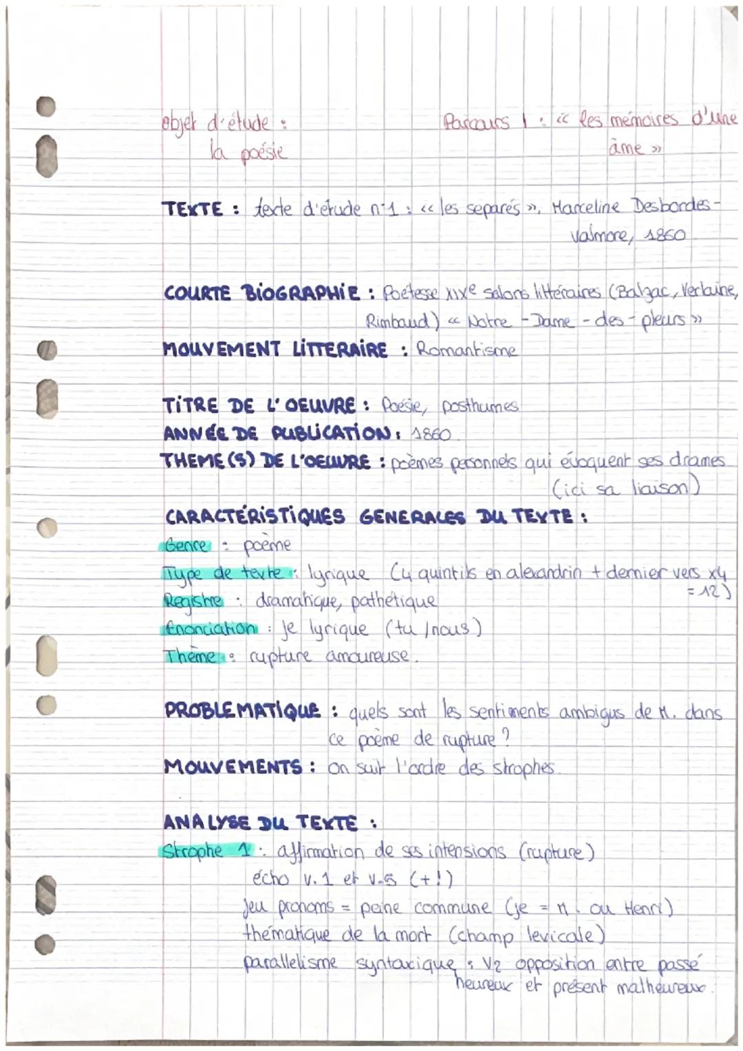 # Parcours I: Les mémoires d'une âme

Texte d'étude n°1: « Les séparés », Marceline Desbordes-Valmore, Poésies
posthumes, 1860

Les séparés

