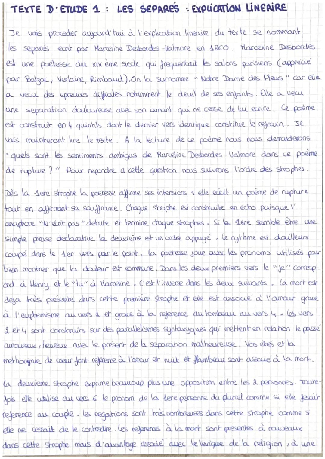 # Parcours I: Les mémoires d'une âme

Texte d'étude n°1: « Les séparés », Marceline Desbordes-Valmore, Poésies
posthumes, 1860

Les séparés
