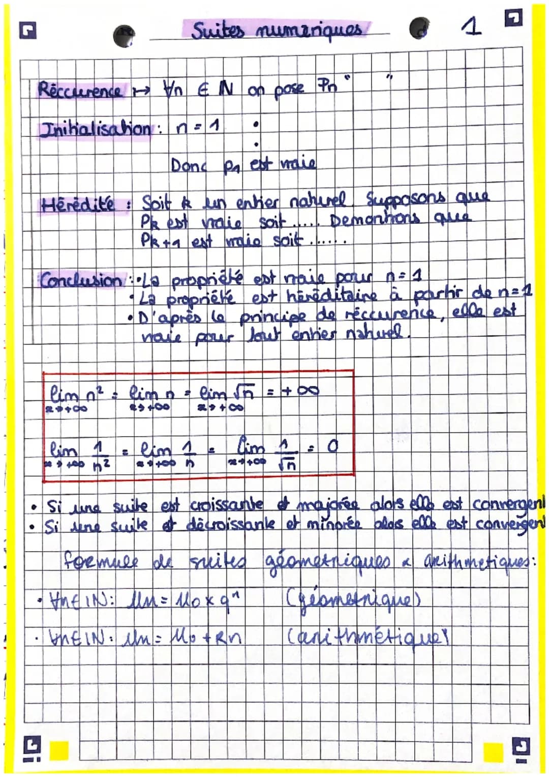 Reccurence →→→ 'n EN on pose Pr
Inihalisation: n = 1
Suites numeriques/
Di
lin 1
be+00 17²
●
Donc on est vraie
Heredite: Soit & un enher nat