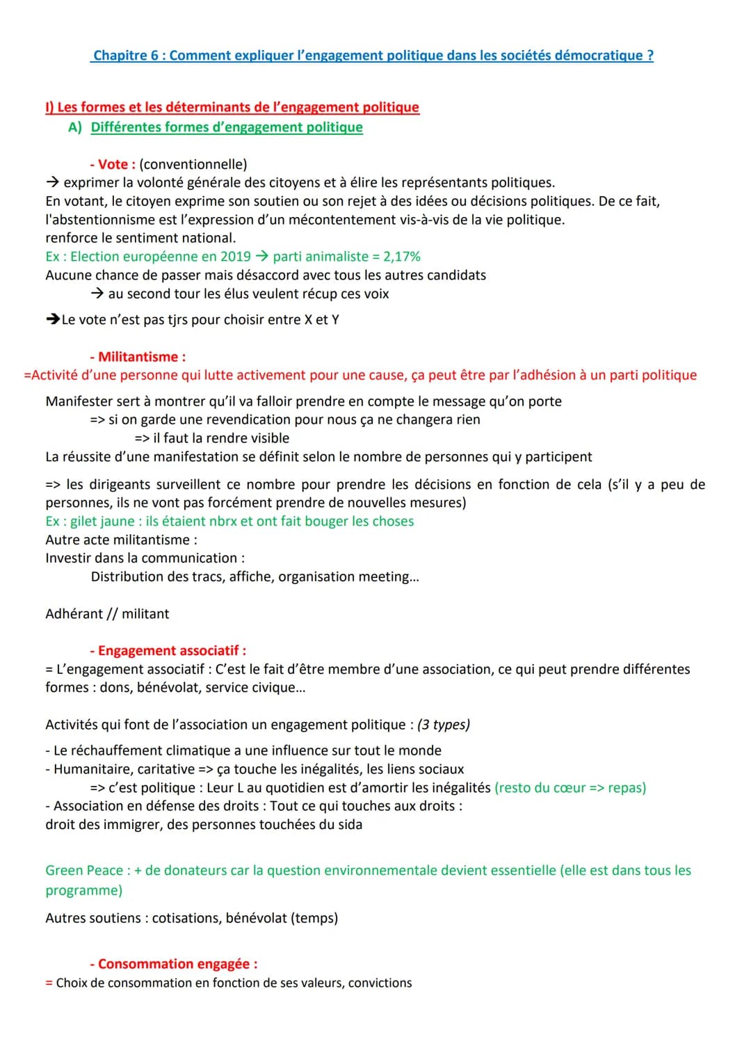 Chapitre 6 : Comment expliquer l'engagement politique dans les sociétés démocratique ?
1) Les formes et les déterminants de l'engagement pol