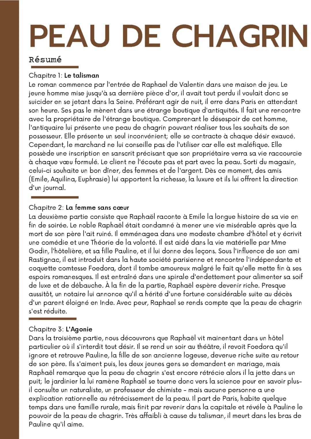La Peau de chagrin : Résumé par Chapitre et Analyse Simple