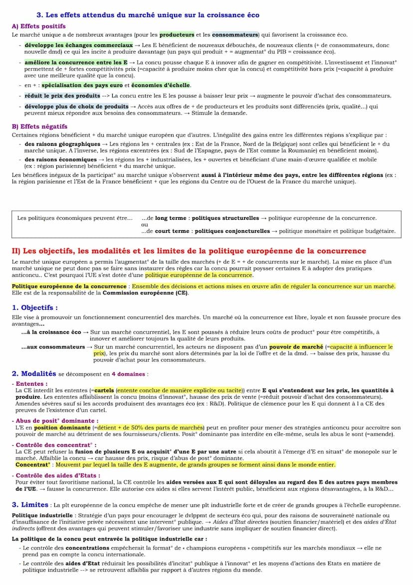 Séquence 6: Quelles politiques économiques dans le cadre européen ?
I) L'intégrat européenne et les effets du marché unique sur la croissanc