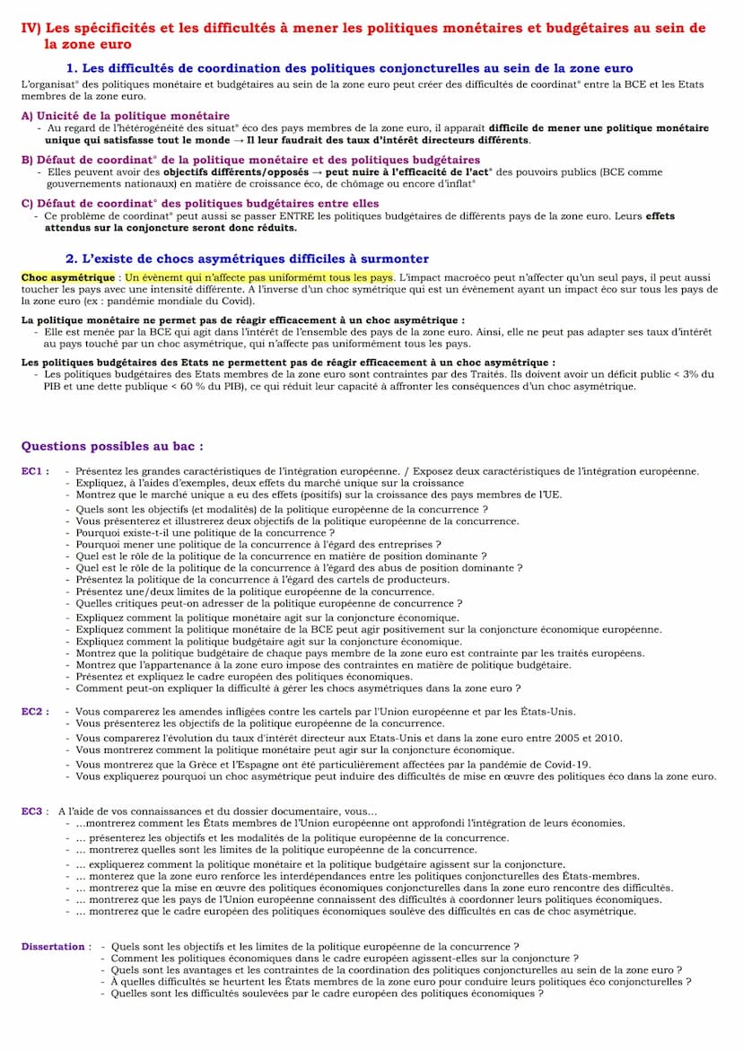 Séquence 6: Quelles politiques économiques dans le cadre européen ?
I) L'intégrat européenne et les effets du marché unique sur la croissanc