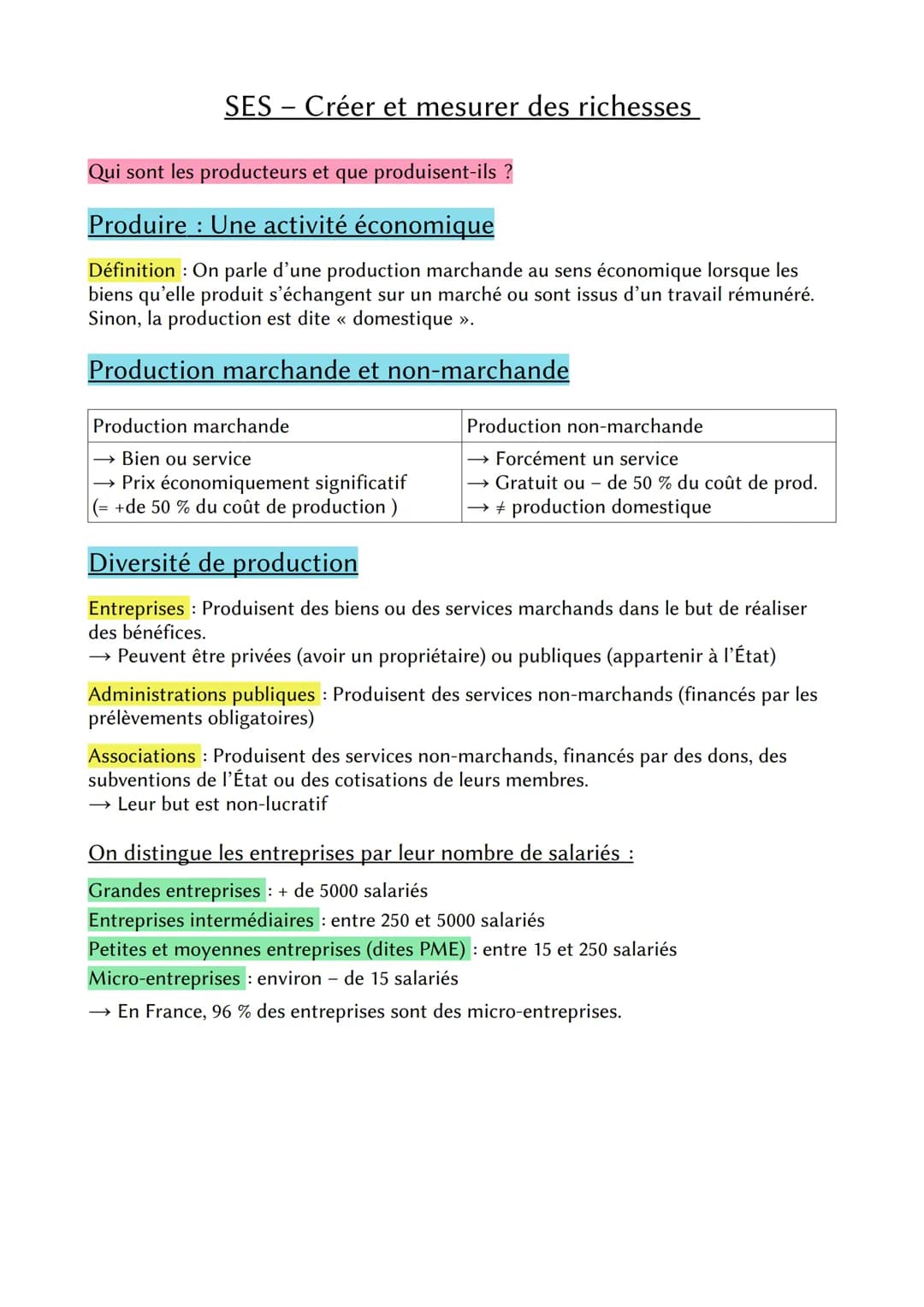 SES Créer et mesurer des richesses
Qui sont les producteurs et que produisent-ils
Produire Une activité économique
:
Définition: On parle d'