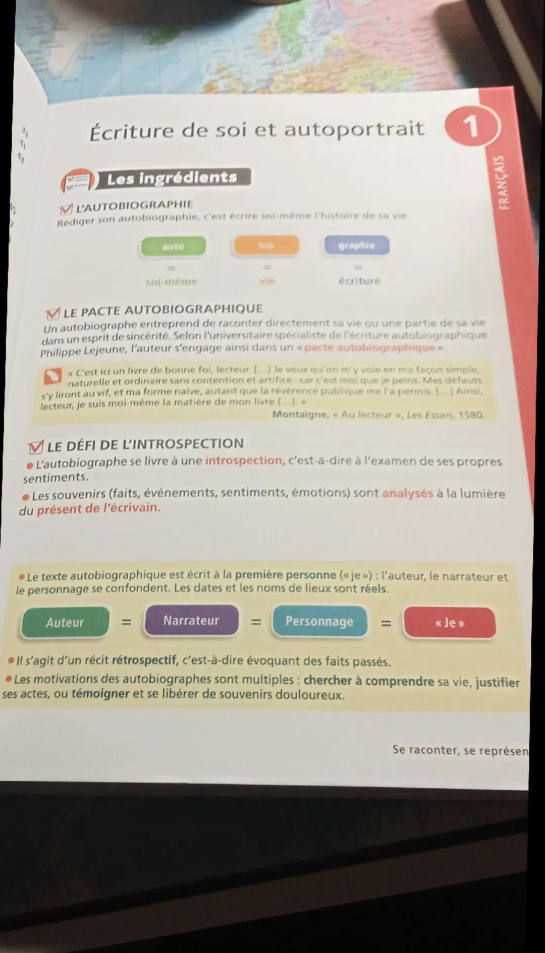 --- OCR Start ---
۹۱
4
Écriture de soi et autoportrait
Les ingrédients
L'AUTOBIOGRAPHIE
Rédiger son autobiographie, c'est écrire soi-même l'