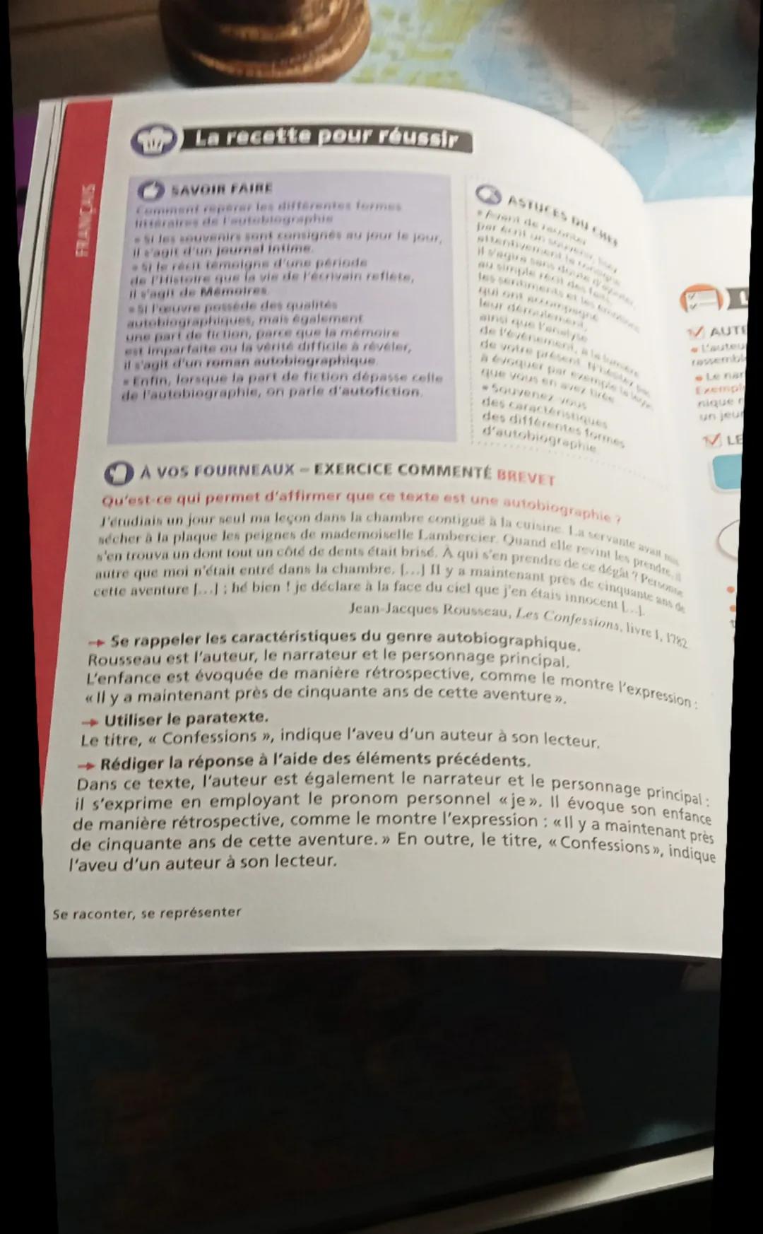 --- OCR Start ---
۹۱
4
Écriture de soi et autoportrait
Les ingrédients
L'AUTOBIOGRAPHIE
Rédiger son autobiographie, c'est écrire soi-même l'