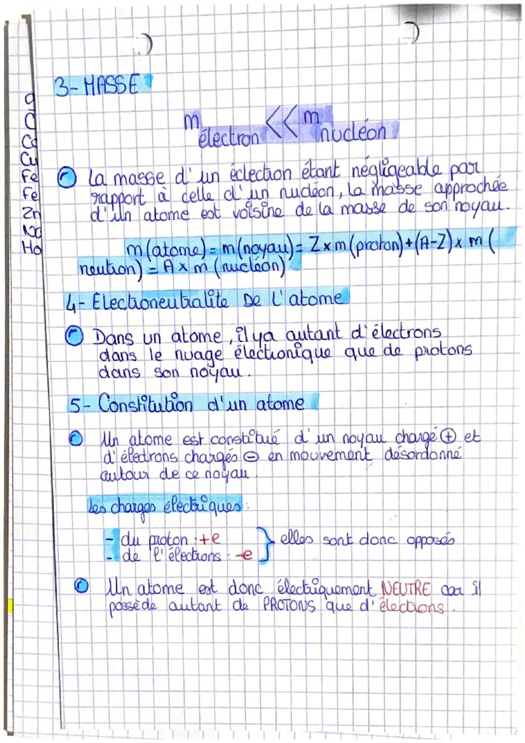 O
• Physique • Chimie
8
1- Structure d' un atome.
Ⓒ Un atome est modélisé par une sphère.
Ⓒ Le Noyau est constitué de particulos appelées Nu
