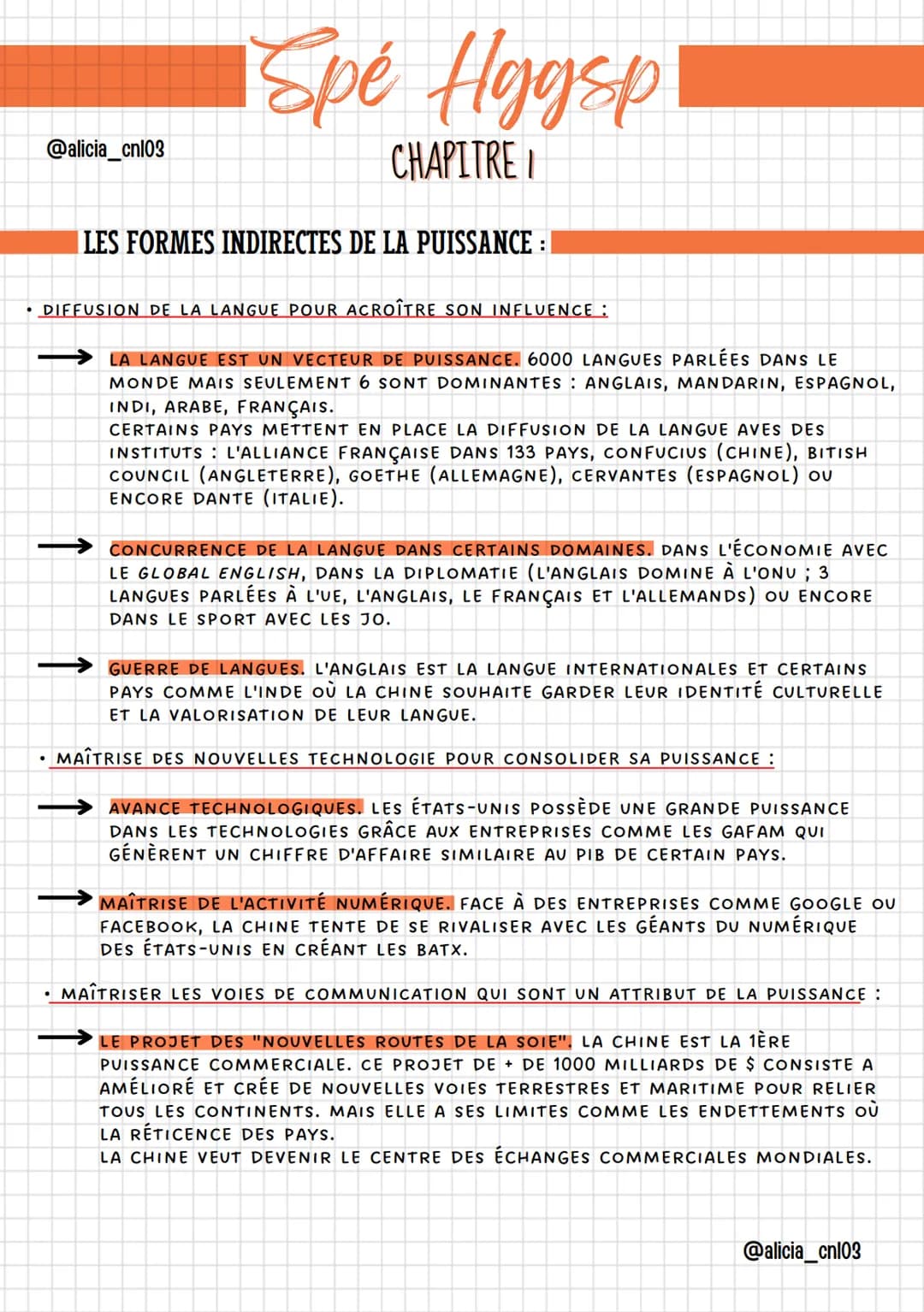 Spé Hggsp
CHAPITRE I
LES DYNAMIQUES DES PUISSANCES INTERNATIONALES
@alicia_cn103
■ LES CARACTÉRISTIQUES D'UNE PUISSANCE :
DÉFINITION DE PUIS