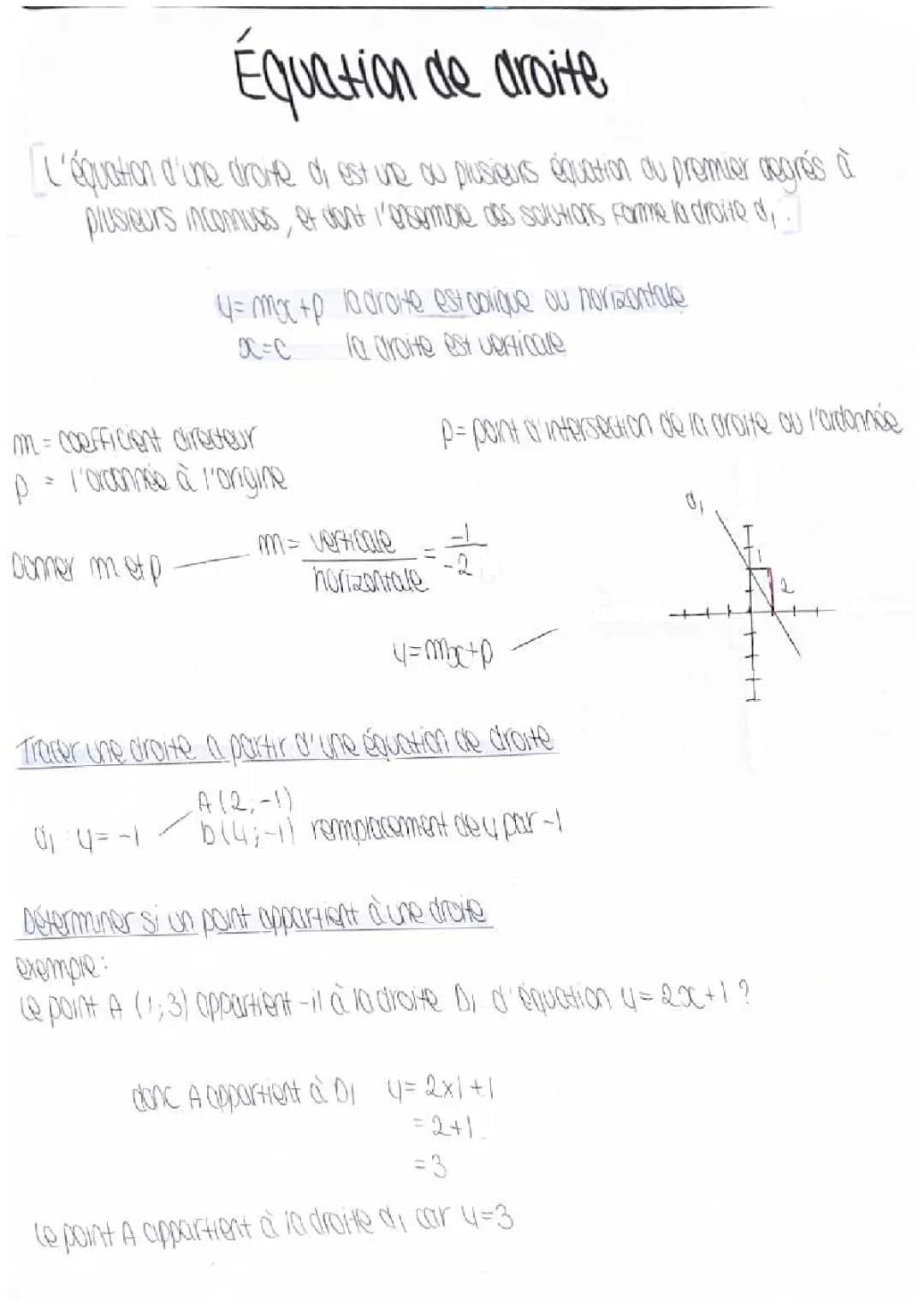 Équation d'une droite : trouver une droite avec deux points et vérifier un point !