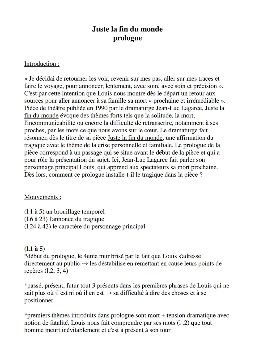 Introduction :
Juste la fin du monde
prologue
<< Je décidai de retourner les voir, revenir sur mes pas, aller sur mes traces et
faire le voy