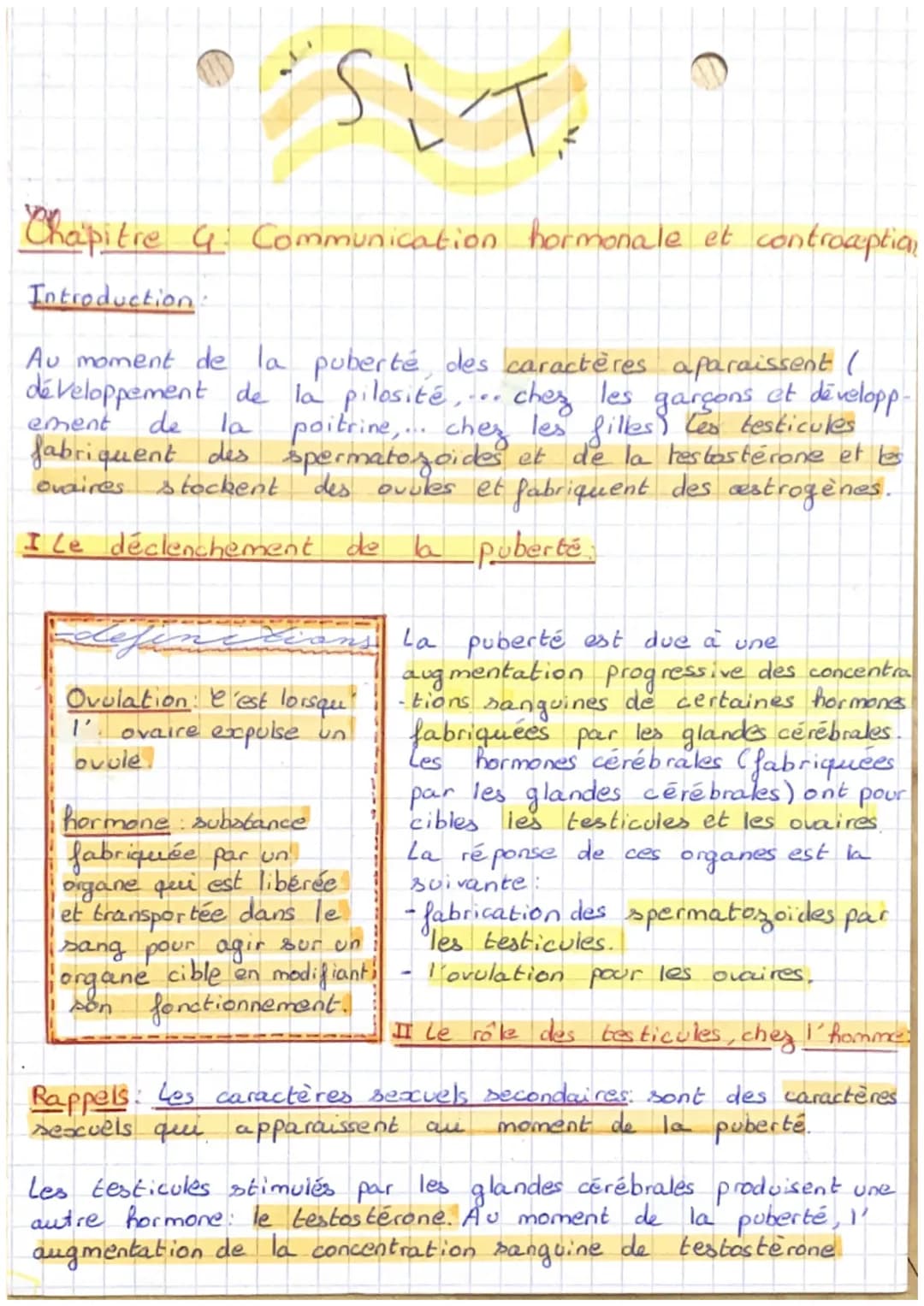 SLT=
Chapitre 4: Communication hormonale et controaption
Introduction
ement
de
Au moment de la puberté, des caractères aparaissent (
dévelop
