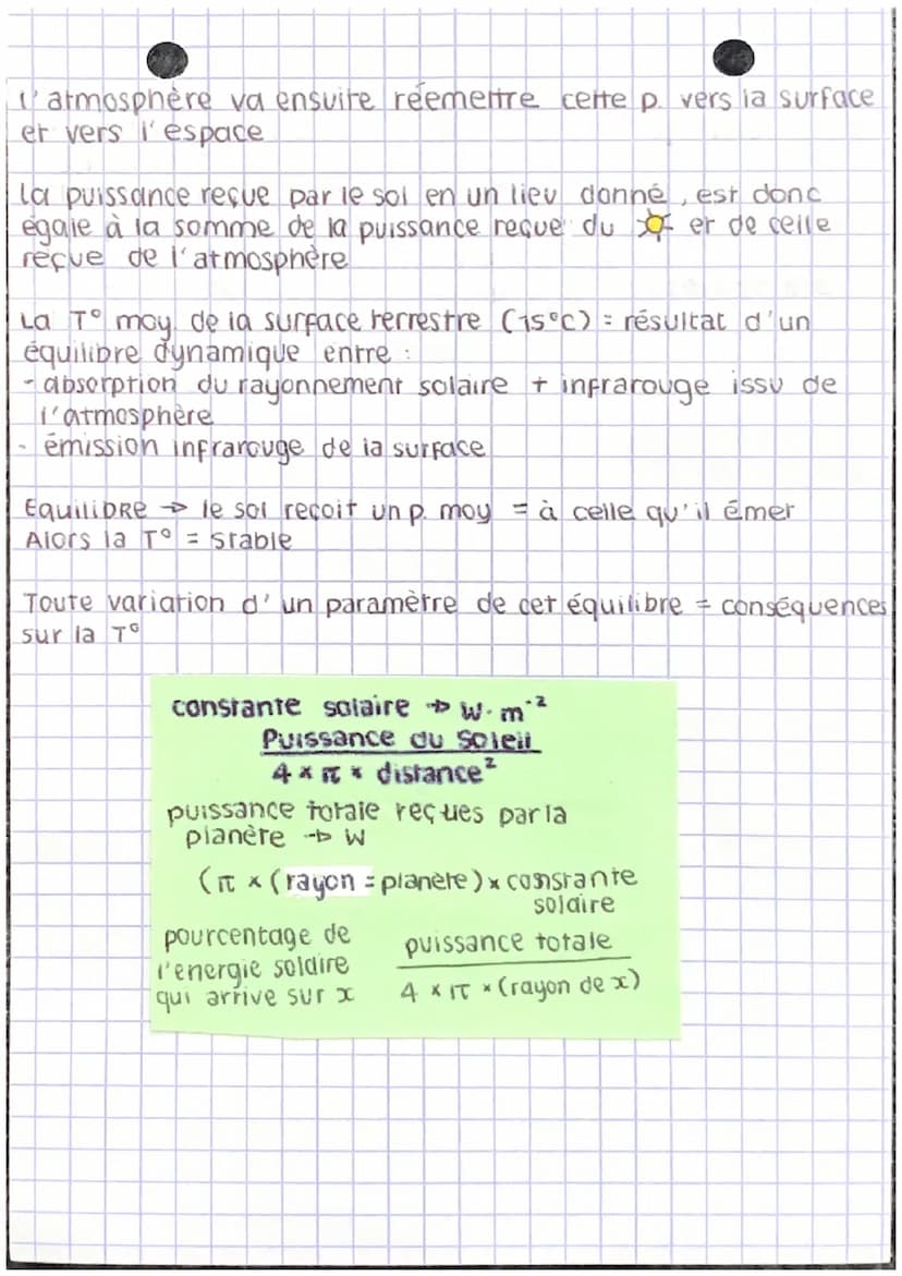 #H
STROFIE
10 proportion de la puissance totale, émise par le Soleil et
atteignant la , determinée par :
le rayon de la Terre
la distance Te