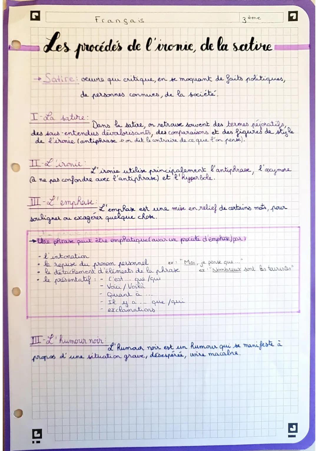 G
Français
Les procédés de l'ironic, de la satire
•Satire: oeuvre qui critique,
de personnes connues, de la société.
, en se moquant de fait