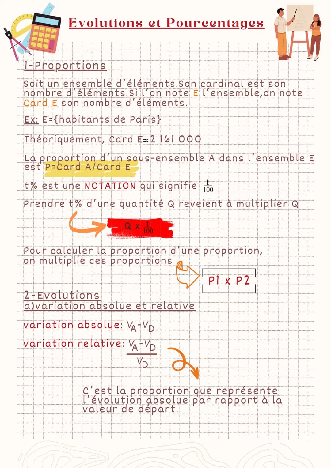 H
1-Proportions
soit un ensemble d'éléments.Son cardinal est son
nombre d'éléments. Si l'on note E l'ensemble, on note
Card E son nombre d'é
