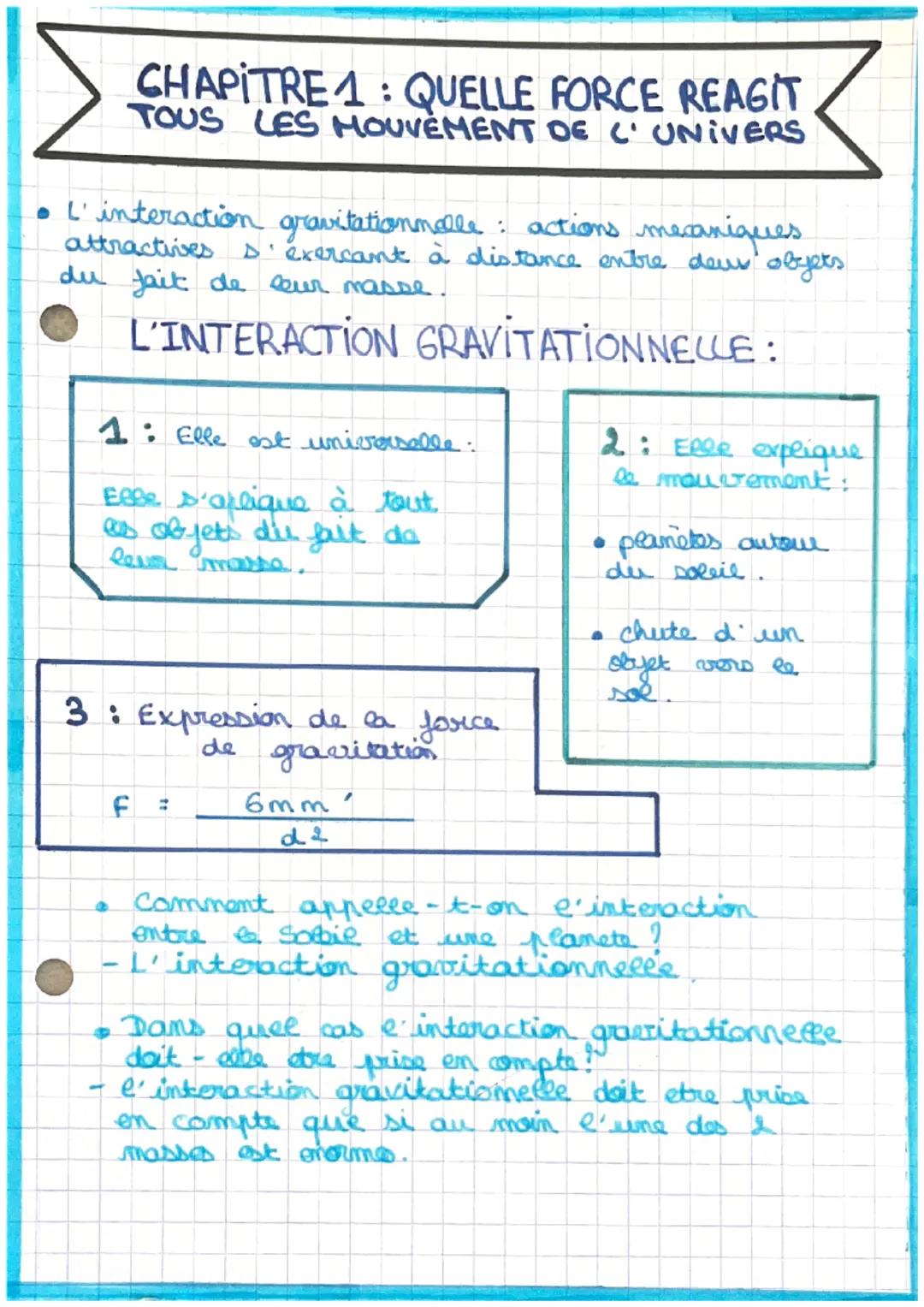 • L'interaction gravitationnelle : actions mecaniques
attractives s'exercant à distance entre deux objets.
du fait de leur masse.
L'INTERACT