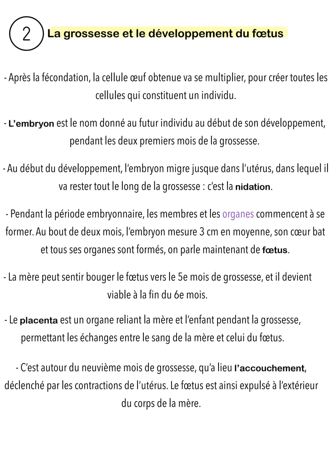 de la fécondation à la naissance.
1 Les premières étapes de la formation d'un nouvel
individu
- La fécondation est la fusion de l'ovule et d