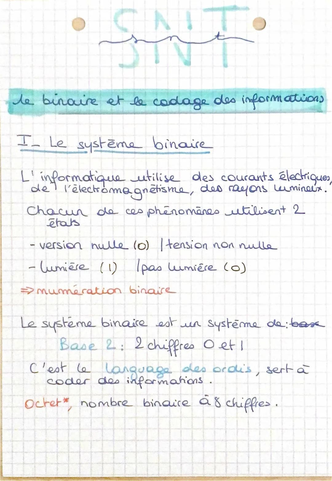 Tableau de conversion binaire, décimal, hexadécimal et codage des informations (SNT)