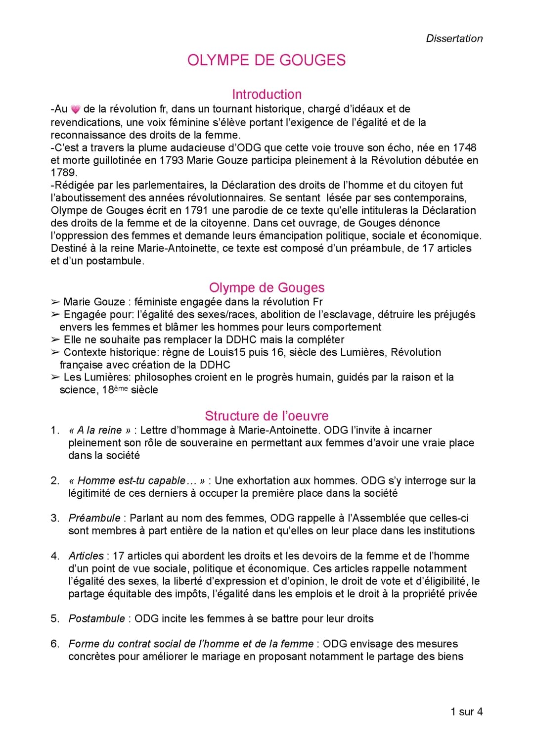 Fiche Olympe de Gouges pour dissertation