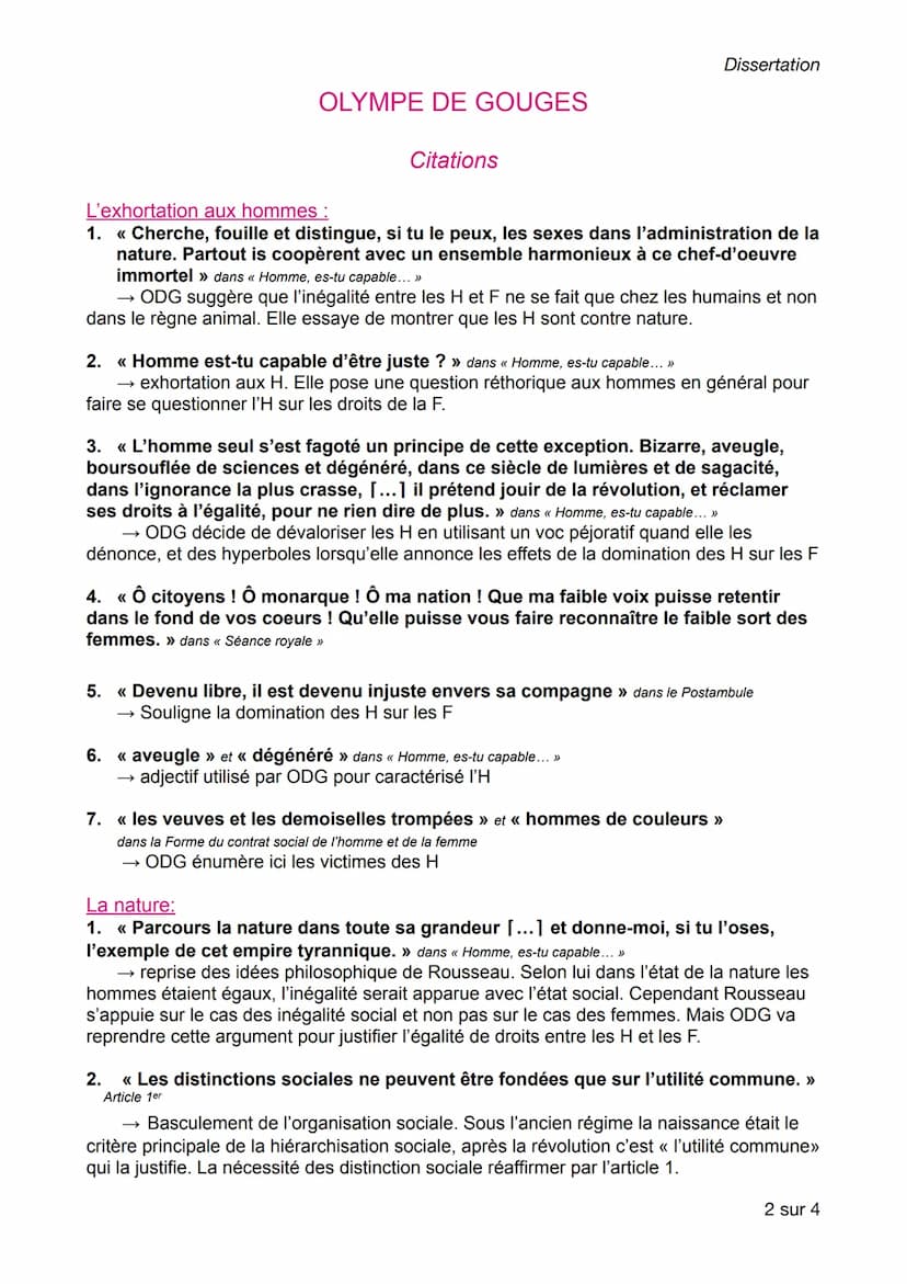 OLYMPE DE GOUGES
Introduction
Dissertation
-Au ♥de la révolution fr, dans un tournant historique, chargé d'idéaux et de
revendications, une 