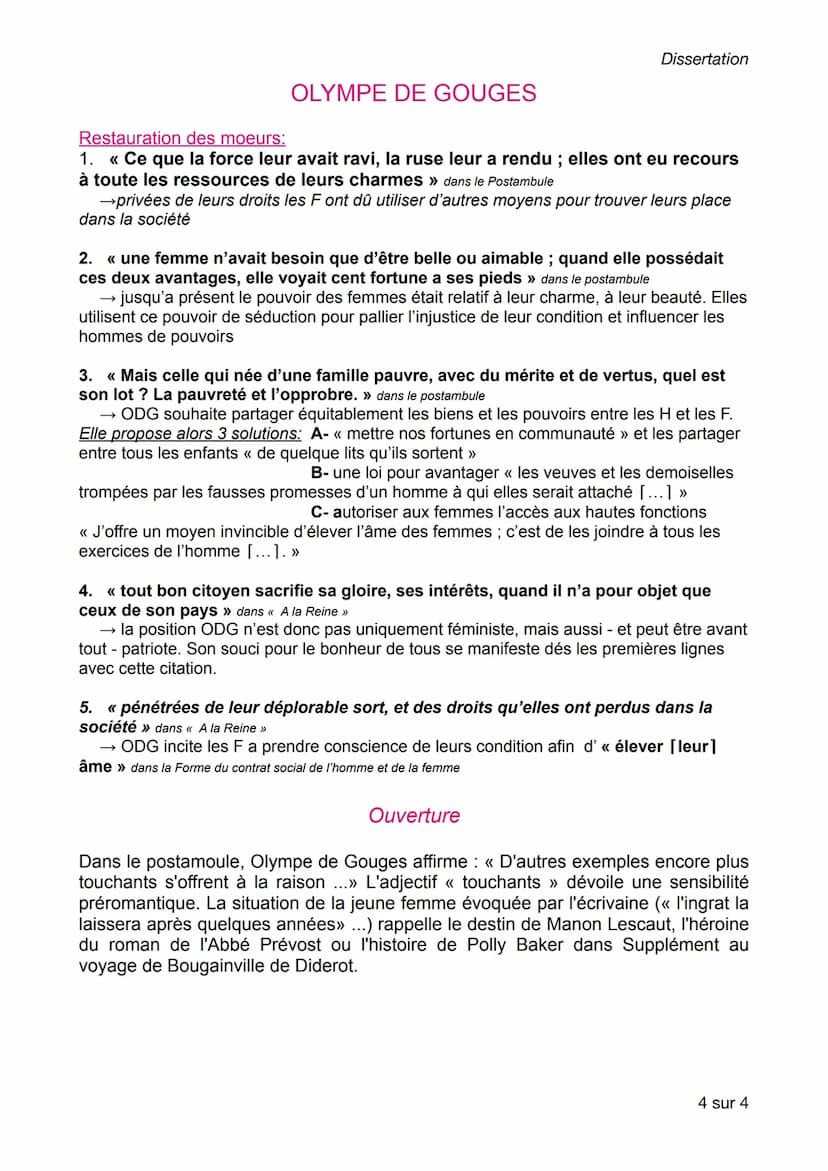 OLYMPE DE GOUGES
Introduction
Dissertation
-Au ♥de la révolution fr, dans un tournant historique, chargé d'idéaux et de
revendications, une 