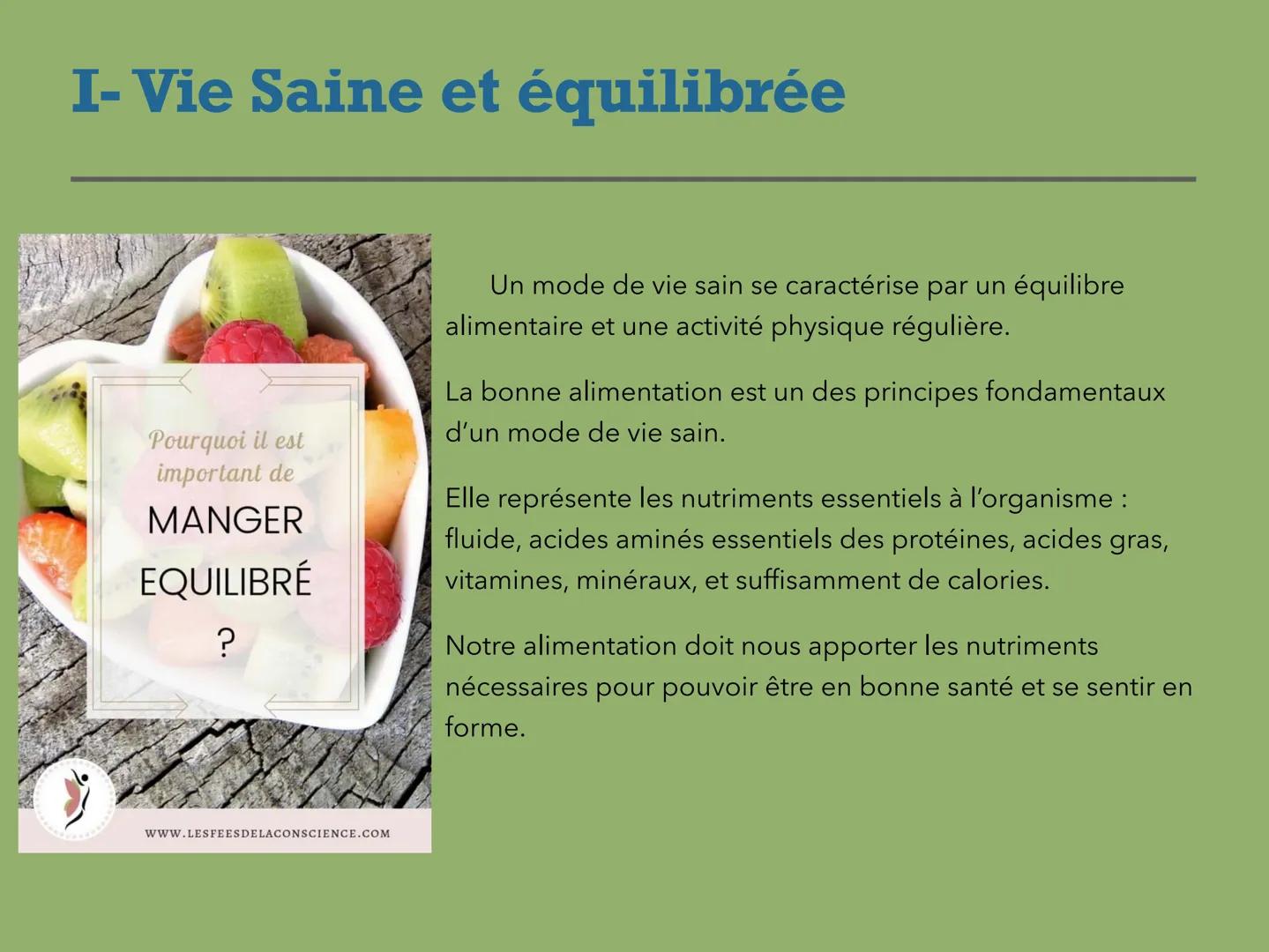 # Adopter une vie saine et équilibrée

IFSI ARMENTIÈRES --- OCR Start ---
Sommaire
I- Définition d'une << Vie Saine et équilibrée ».
II- Les