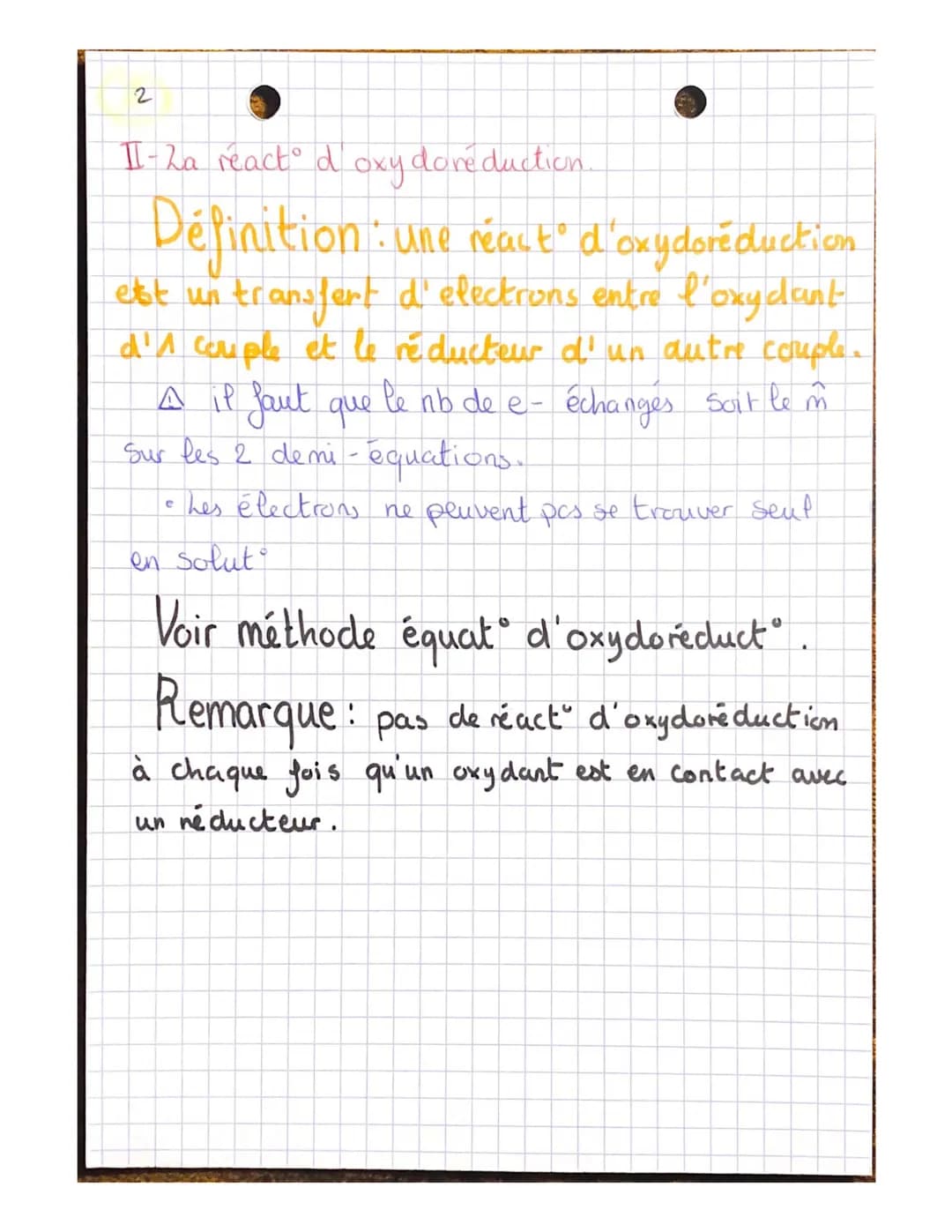 ^
Chimie
chapitr
e 2
1- Couple Oxydant / Réducteur
Definition:
• Quand un e- est échange dans une
react chimique = React" d'oxydoréductⓇ
• R