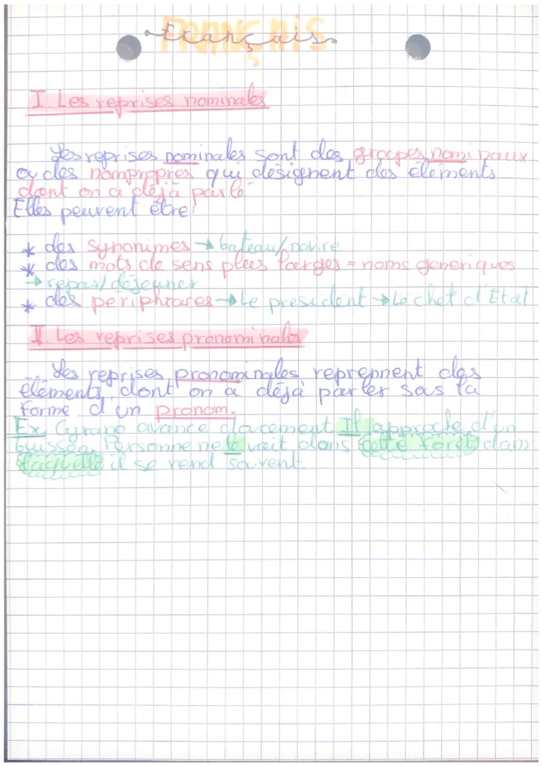 atrançais
I. Les reprises nominales
Les reprises nominales sont des groupes nominaux
ou des hompropres que designent des éléments
dont on a 