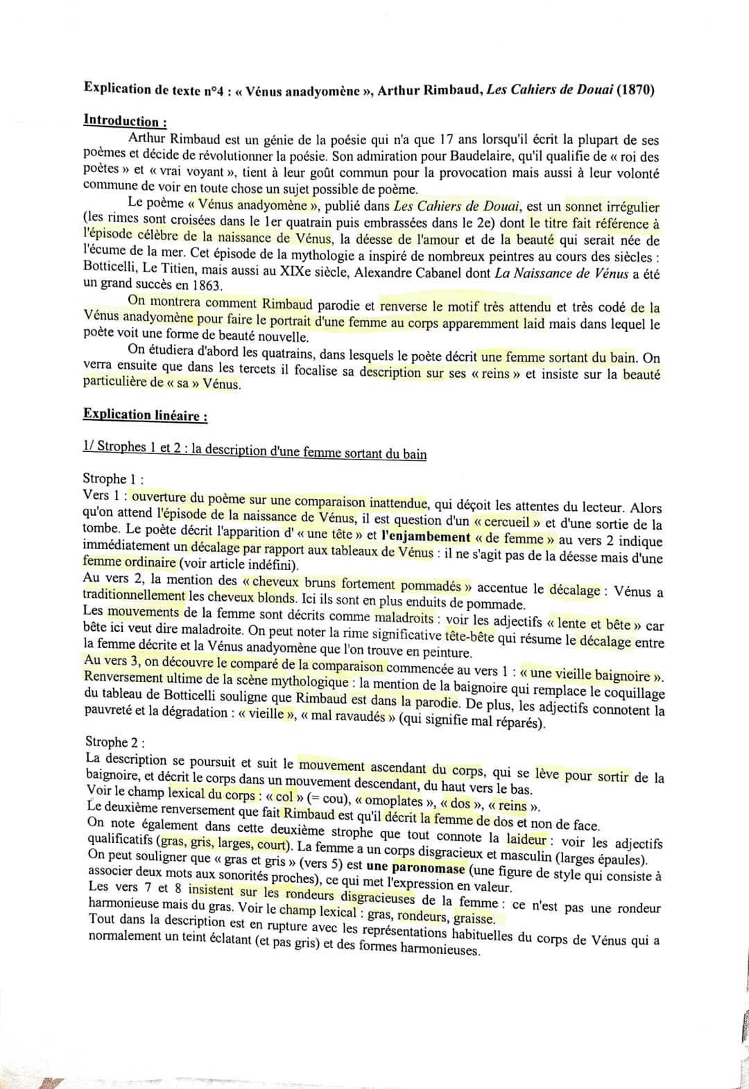 Explication de texte n°4 : «< Vénus anadyomène », Arthur Rimbaud, Les Cahiers de Douai (1870)
Introduction:
Arthur Rimbaud est un génie de p