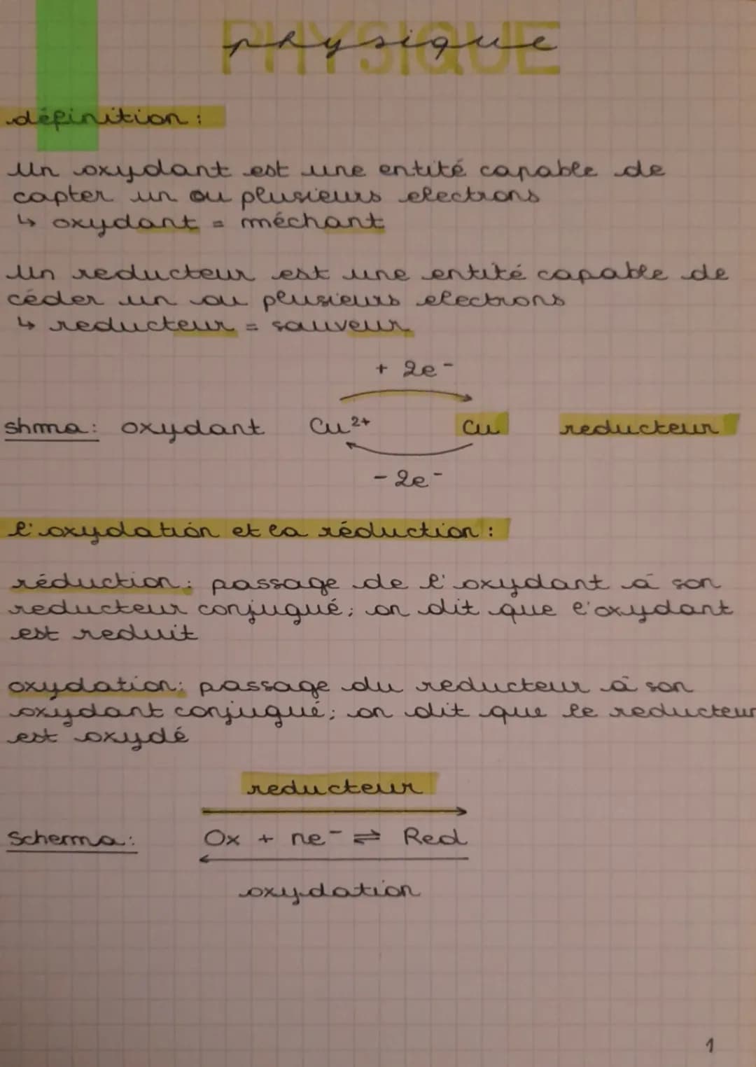 Oxydant et reducteur