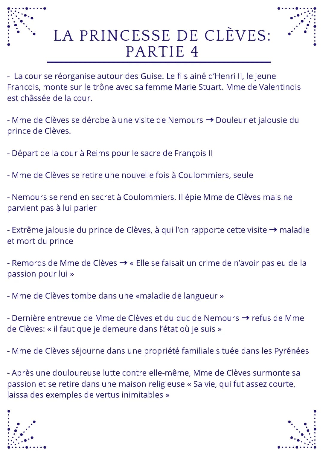La Princesse de Clèves résumé chapitre 4 - scène du pavillon et personnages