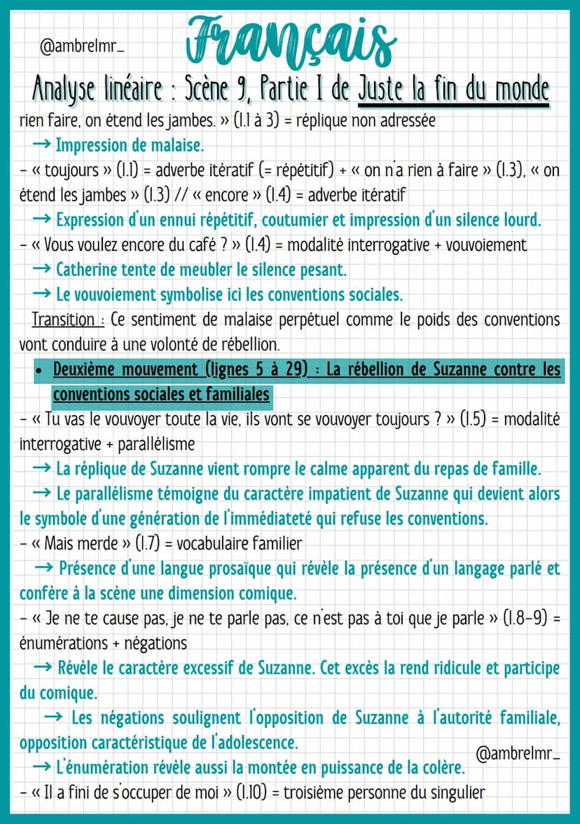 @ambrelmr_
¨
Français
Analyse linéaire: Scène 9, Partie I de Juste la fin du monde
INTRODUCTION
Présentation du texte :
→ Auteur : Jean-Luc 