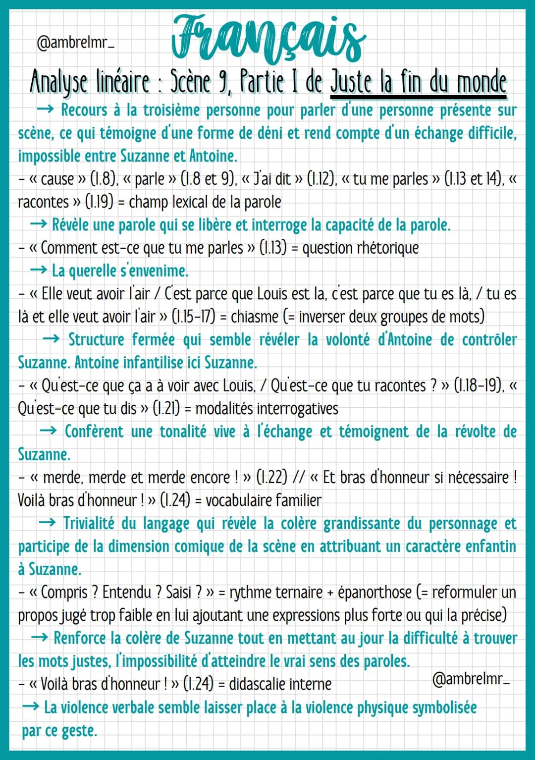 @ambrelmr_
¨
Français
Analyse linéaire: Scène 9, Partie I de Juste la fin du monde
INTRODUCTION
Présentation du texte :
→ Auteur : Jean-Luc 