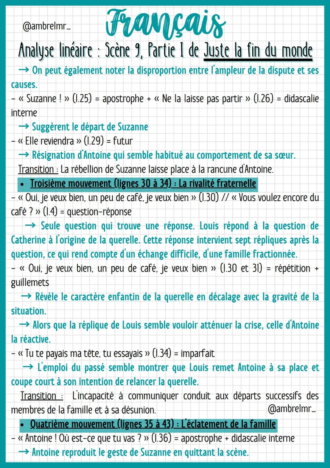 @ambrelmr_
¨
Français
Analyse linéaire: Scène 9, Partie I de Juste la fin du monde
INTRODUCTION
Présentation du texte :
→ Auteur : Jean-Luc 