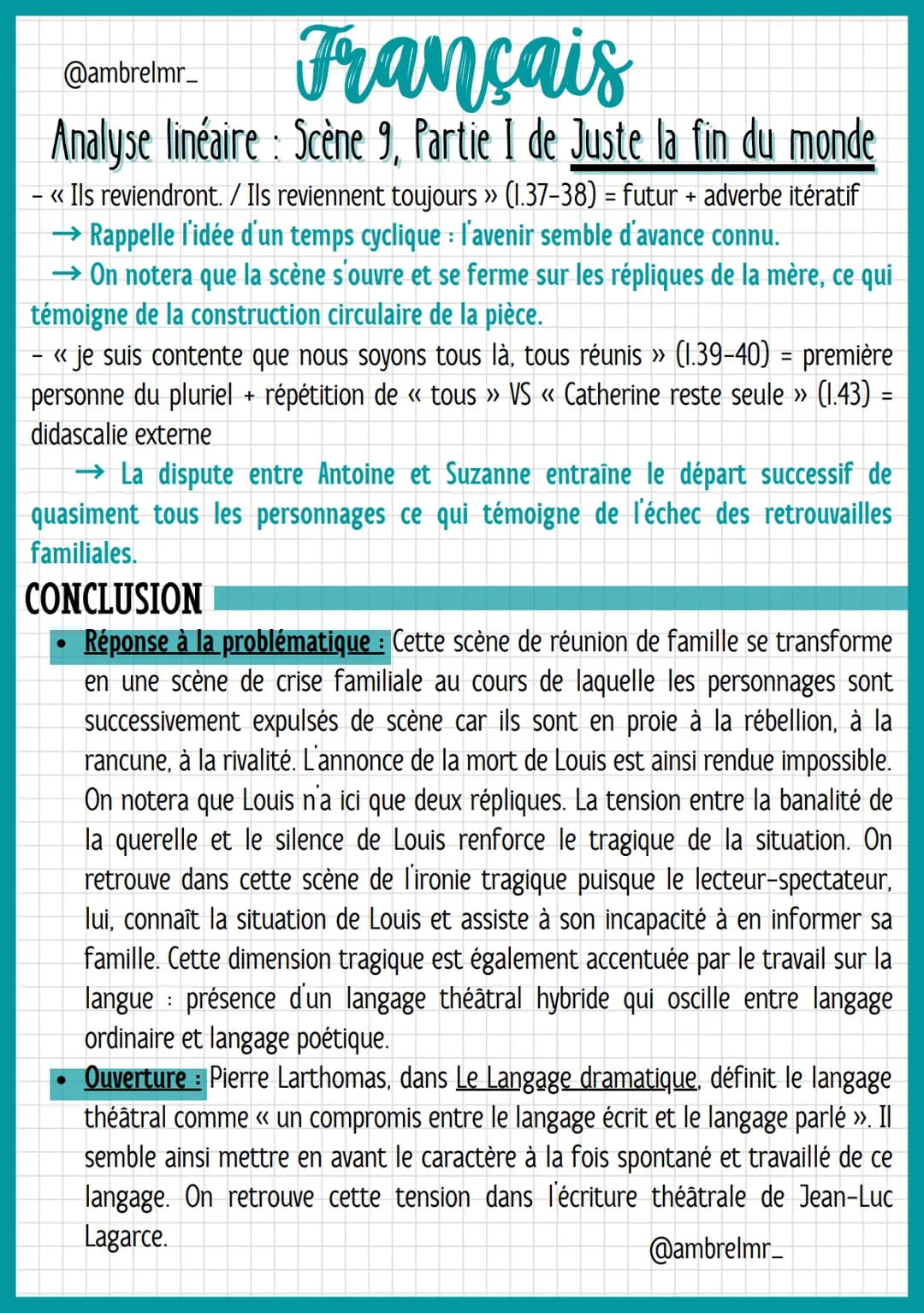 @ambrelmr_
¨
Français
Analyse linéaire: Scène 9, Partie I de Juste la fin du monde
INTRODUCTION
Présentation du texte :
→ Auteur : Jean-Luc 
