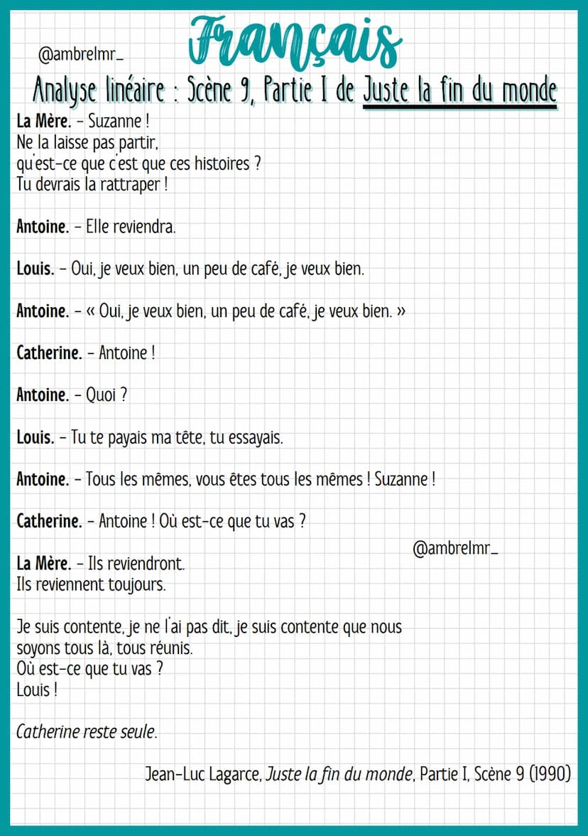 @ambrelmr_
¨
Français
Analyse linéaire: Scène 9, Partie I de Juste la fin du monde
INTRODUCTION
Présentation du texte :
→ Auteur : Jean-Luc 