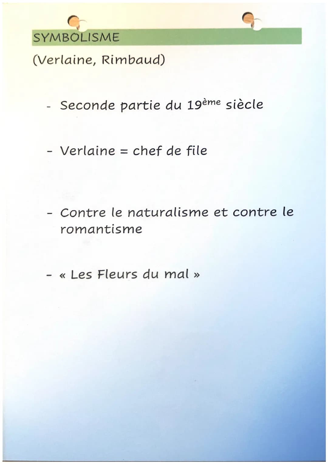 MOUVEMENTS
ROMANTISME
(Baudelaire, V. Hugo)
-
1ere moitié du 19ème siècle
Opposition au classicisme
Prône l'exaltation des sentiments PARNAS