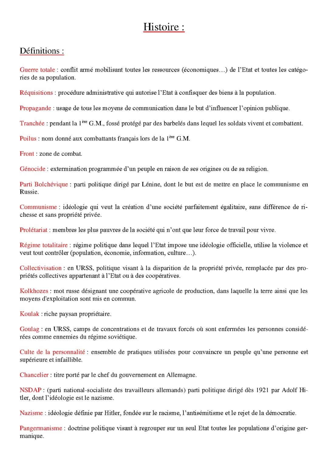 Définitions d'Histoire