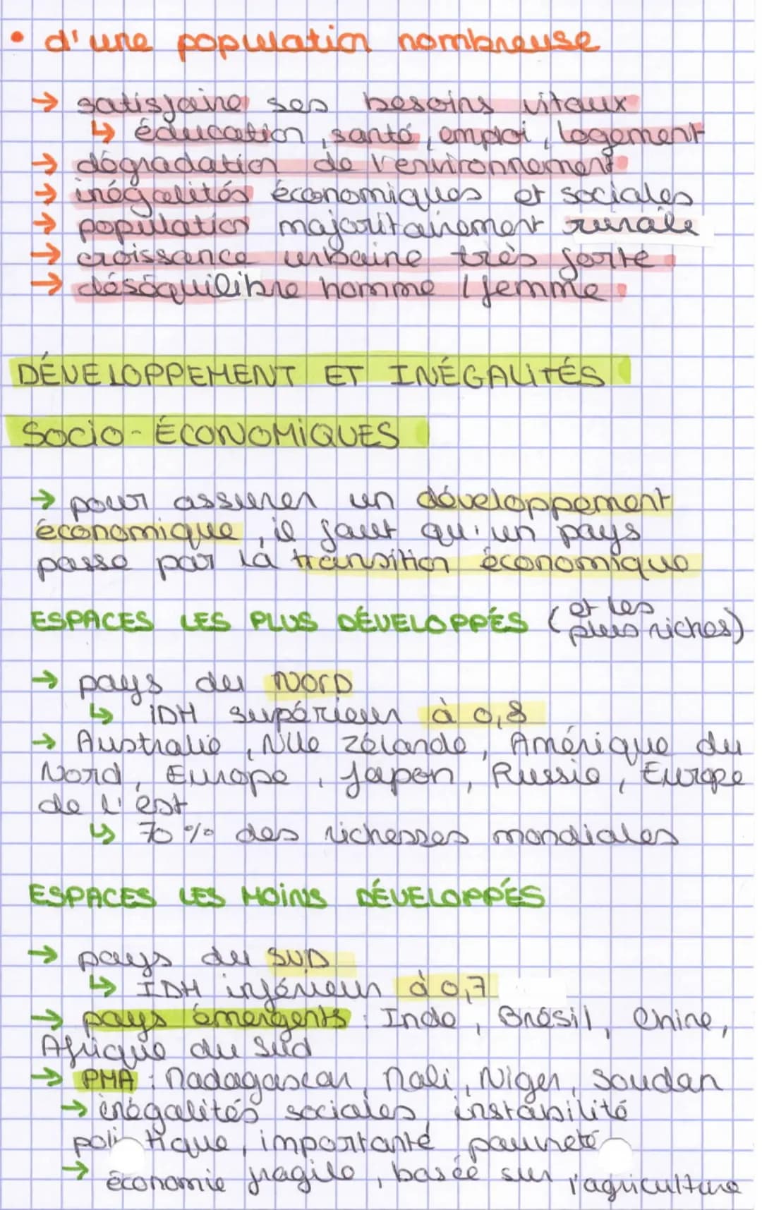 géographie
Démographie, inégalites développement
dans to
mondo
62
definitions
to augmentat
→ DÉVELOPPEMENT: processus d'accumulat"
des riche