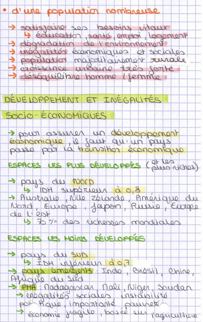 géographie
Démographie, inégalites développement
dans to
mondo
62
definitions
to augmentat
→ DÉVELOPPEMENT: processus d'accumulat"
des riche