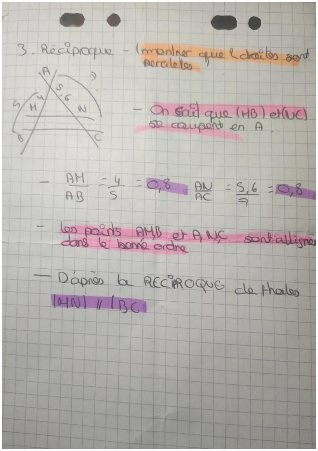 Thales

- on sais que (BD) F(CC)
se coupe en A.

4-
A
3
5
6,3
E
- (BC) // (DEI

- D'après le thooneme de thatos.

AD - AC - BC
AE
AD
DE

3-5