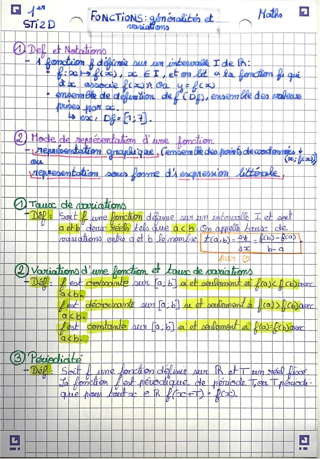 G for
STi 2 D
-
•
↑ Def et Notations
A fonction of déficie sur un intervall I de In:
fix
f(x), x EI, et on lit a la fonction for qui
à x ass